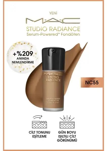 MAC Studio Radiance Serum Fondöten NC55 ile doğal ve parlak cilt görünümü sağlar