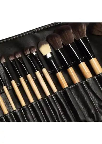 Makeuptime Profesyonel Deri Çantalı Bambu Fırça Seti: Yüksek Kaliteli Makyaj Uygulama Seti