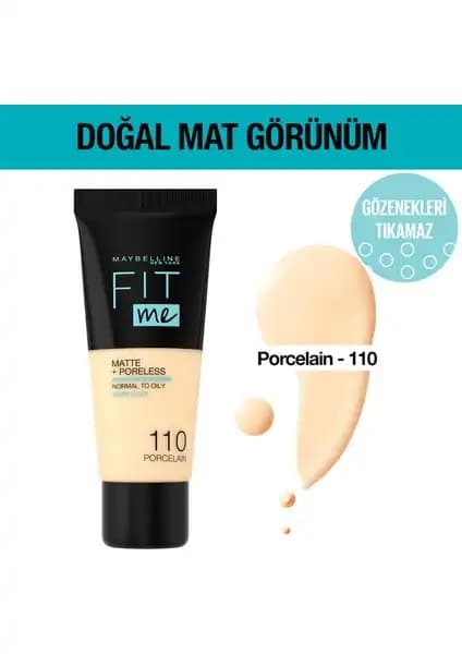 Maybelline Fit Me Matte Fondöten 110 Porcelain: Mat ve Doğal Görünüm Sağlayan Günlük Kullanım Ürünü