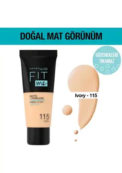 Maybelline Fit Me Matte Fondöten 115 Ivory: Doğal Mat Görünüm ve Uzun Süre Kalıcılık