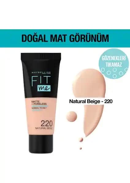 Maybelline Fit Me Matte Fondöten 220 Natural Beige: Günlük Kullanım İçin Kalıcı ve Doğal Görünüm Sağlayan Makyaj Ürünü