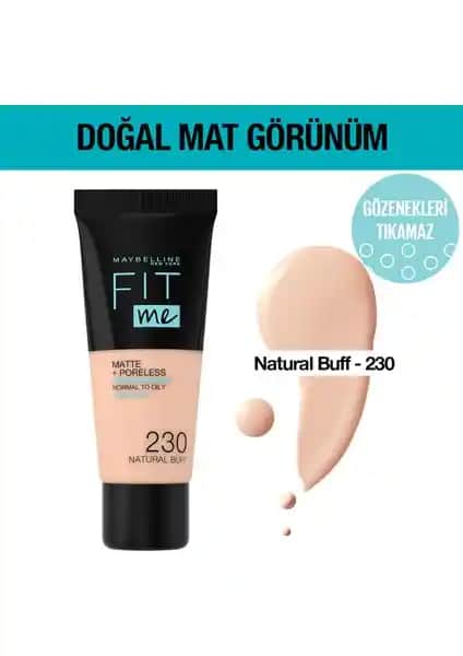 Maybelline Fit Me Matte+Poreless Fondöten 230 Natural Buff - Doğal ve Mat Görünüm Sağlayan Ürün