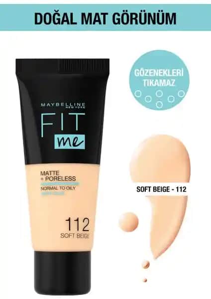 Maybelline Fit Me Matte+Poreless Fondöten: Doğal Mat Görünüm ve Gözenek Gizleme Özelliğiyle Günlük Kullanım İçin Uygun