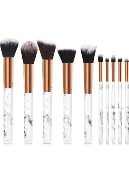 MUJGAN 10'lu Mermer Desenli Makyaj Fırçası Seti: Şık ve Çok Yönlü Makyaj Araçları