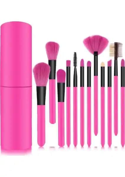 MUJGAN 12'li Gül Kurusu Silindir Makyaj Fırça Seti Profesyonel ve Amatör Kullanım İçin Uygun