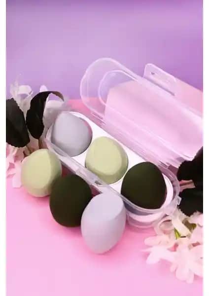 MUJGAN 3'lü Standlı Makyaj Süngeri Seti Yeşil Profesyonel ve Pratik Kullanım İçin