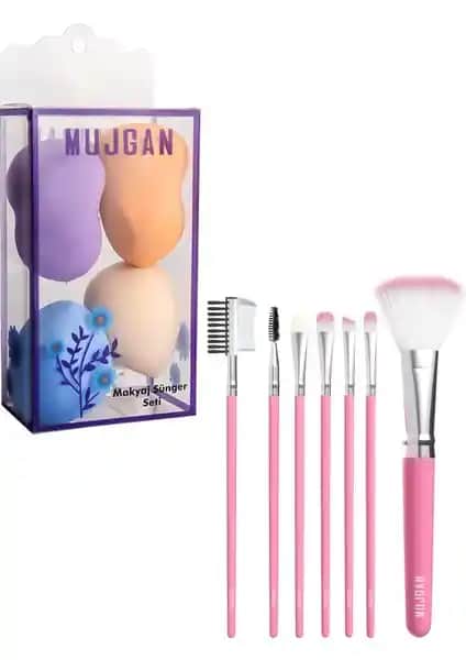 MUJGAN 4'lü Armut Sünger Seti ve 7'li Poşetli Fırça Seti ile Makyaj Deneyiminizi Geliştirin