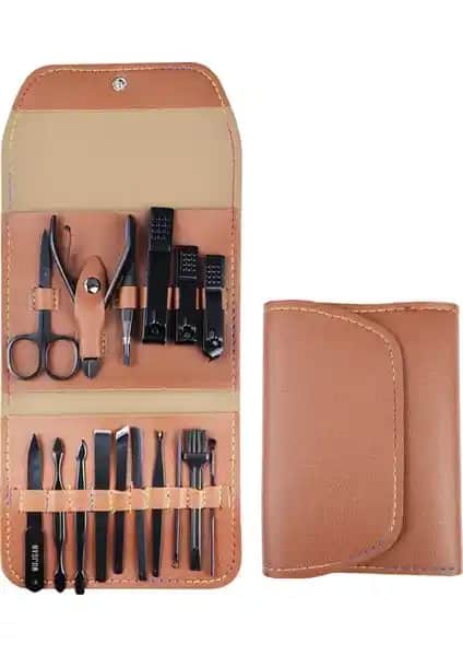 MUJGAN Kahverengi Deri Çantalı 16 Parça Manikür Seti: Pratik ve Şık Kişisel Bakım Çözümü