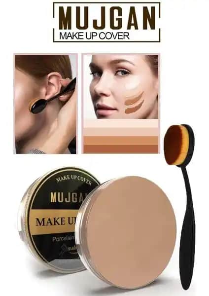 MUJGAN Make Up Cover Porselen Kapatıcı ve Klasik Kaşık Fırça ile doğal makyaj uygulaması