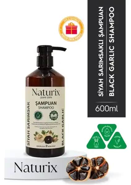 Naturix 600 ml Siyah Sarımsaklı Saç Şampuanı - Doğal Güç ve Parlaklık Sağlar