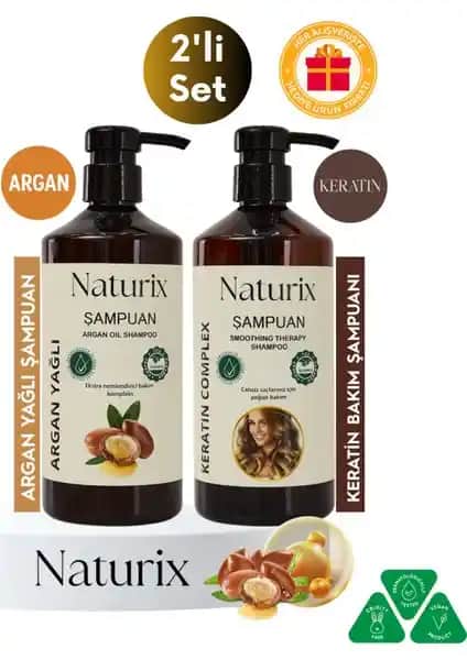 Naturix İki Parçalı Saç Bakım Seti Doğal İçeriklerle Güçlü ve Parlak Saçlar İçin