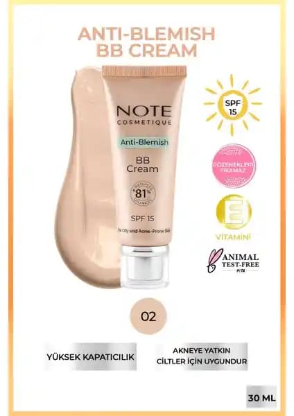 Note Cosmetics Anti-Blemish BB Krem SPF 15: Akneye Yatkın Ciltler İçin Günlük Kullanım İçin Uygun