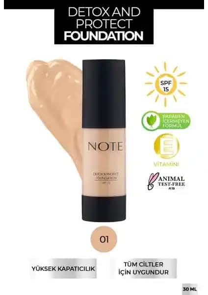 Note Cosmetics Detox & Protect Foundation SPF 15: Yüksek Kapatıcılık ve Doğal Görünüm Sunan Fondöten
