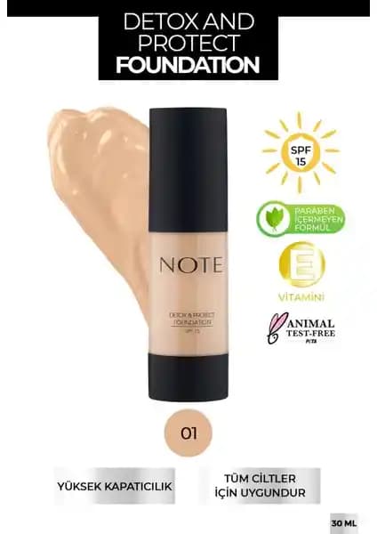 Note Cosmetics Detox & Protect Foundation SPF 15: Yüksek Kapatıcılık ve Doğal Görünüm Sunan Fondöten