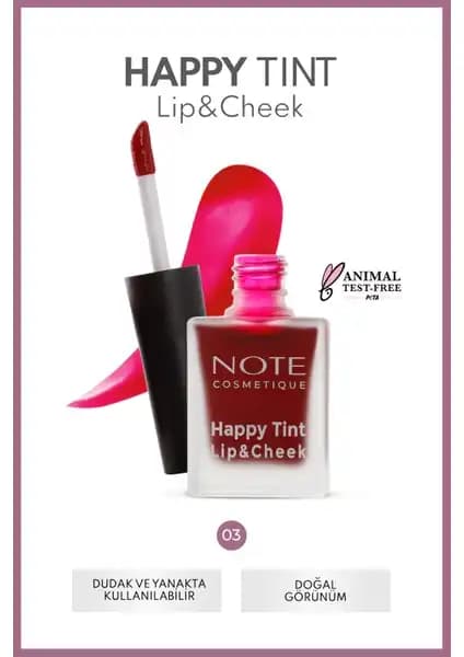 Note Cosmetics Happy Tint Lip & Cheek Dudak ve Yanak Renklendirici Likit Allık 03 Sweet Pink