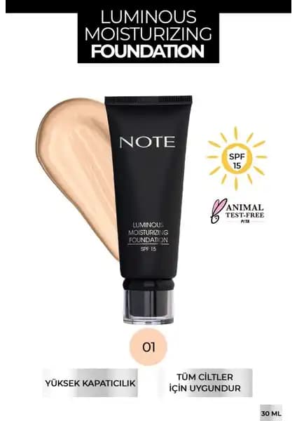 Note Luminous Moisturizing Fondöten 01 Beige: Yüksek Nemlendirme ve Doğal Kapatıcılık Sağlayan Makyaj Ürünü