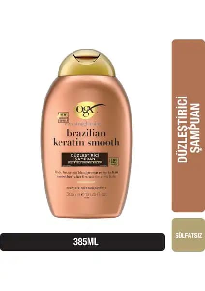 Ogx Brazilian Keratin Smooth Sülfatsız Şampuan Saç Düzleştirme ve Parlaklık Sağlayan Doğal Bakım Ürünü