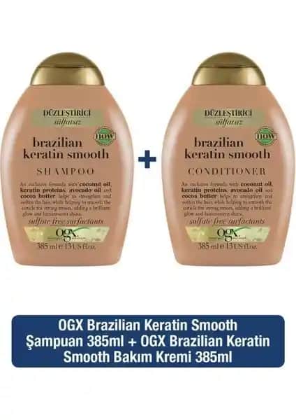 OGX Düzleştirici Brazilian Keratin Şampuan ve Bakım Kremi Seti Saç Düzleştirme ve Sağlık İçin