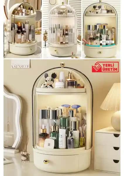 Piev House Vitrin 360 Döner Kozmetik Organizer ile Şık ve Pratik Makyaj Düzeni