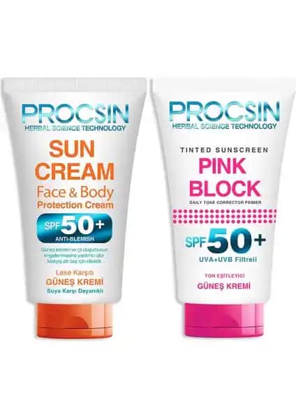 Procsin Pink Block Güneş Kremi SPF 50+ Leke Karşıtı ve Suya Dayanıklı Yaz Koruma Ürünü
