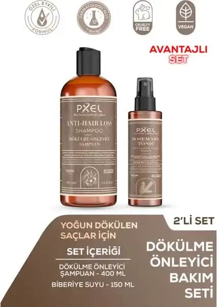 Pxel Doğal Saç Bakım Seti Anti-Hair Loss Şampuan ve Biberiye Tonik Ürünleri