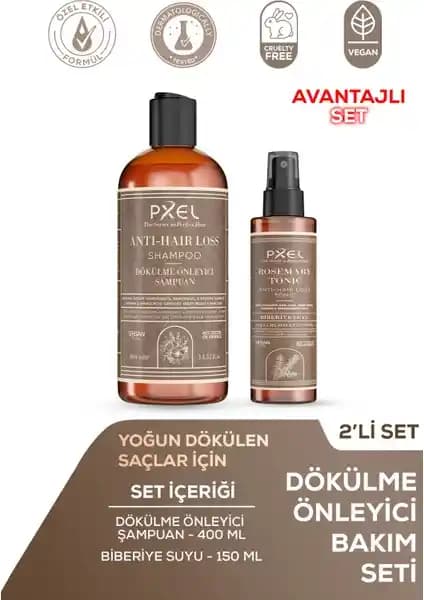 Pxel Doğal Saç Bakım Seti Anti-Hair Loss Şampuan ve Biberiye Tonik Ürünleri