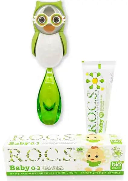 R.O.C.S. Bebek Yeşil Baykuş Bakım Seti: Güvenli ve Sevimli Bebek Diş Bakım Çözümü
