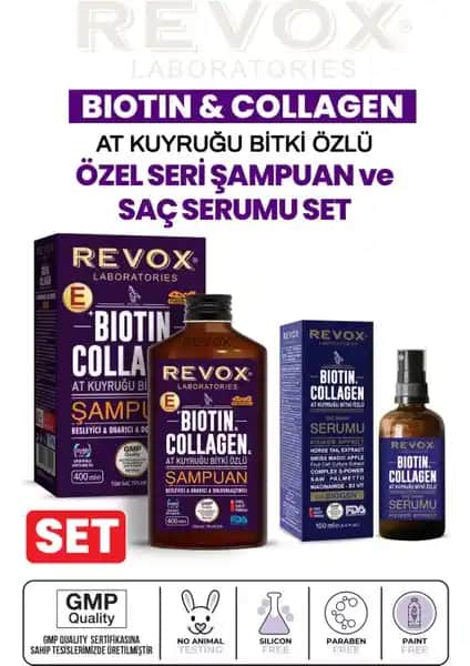 Revox Biotin ve Kolajen At Kuyruğu Bitki Özlü Saç Bakım Seti Saç Güçlendirme ve Dökülme Önleme