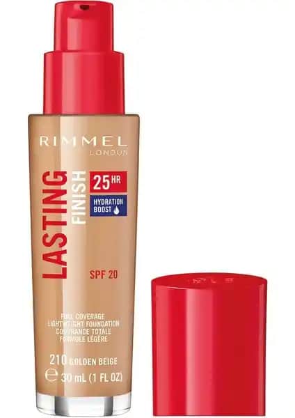 Rimmel London Lasting Finish Fondöten 210 Gold Beige, Uzun Süre Dayanan Doğal ve Mat Görünüm Sağlar