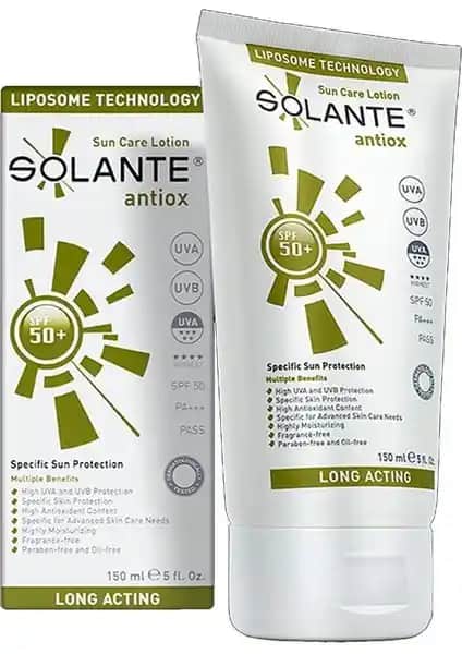Solante Antiox Güneş Koruyucu Losyon SPF50+ 150ml Güçlü ve Çok Yönlü Güneş Koruma Çözümü
