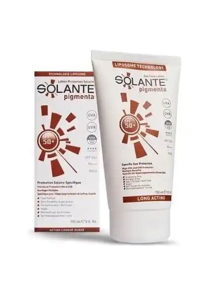 Solante Pigmenta Lotion SPF 50+ 150 ml hassas ciltler için yüksek koruma ve leke önleyici güneş kremi
