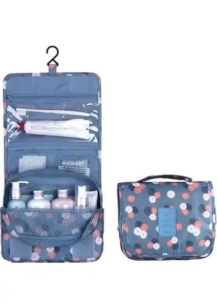 SUNShop Çiçek Desenli Mavi Organizer Çanta Seyahat ve Günlük Kullanım İçin Pratik Tasarım