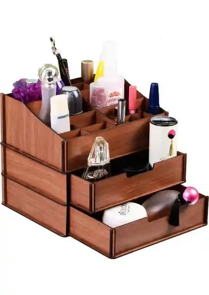 Turuncupanda Ahşap Makyaj Organizer: Şık ve İşlevsel Tasarım ile Düzenli Makyaj Alanı