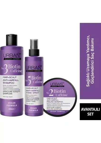 Urban Care Expert Biotin ve Kafein 3'lü Saç Bakım Seti Doğal ve Etkili Saç Sağlığı Çözümü