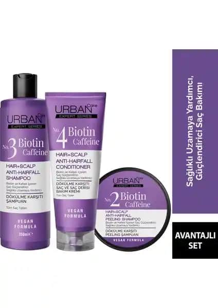 Urban Care Expert Biotin ve Kafein İçeren Üçlü Saç Bakım Seti Gelişmiş Saç Güçlendirme ve Dökülme Önleme