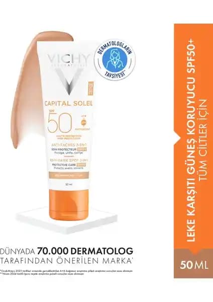 Vichy Capital Soleil Leke Karşıtı Güneş Koruyucu SPF50+ ile Cilt Koruma ve Eşitleme