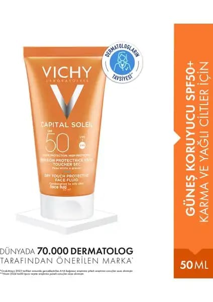 Vichy Capital Soleil SPF50+ Güneş Koruyucu Karma ve Yağlı Ciltler İçin Güçlü Koruma