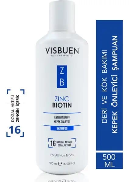 Visbuen Çinko Biotin Kepek Önleyici Doğal Aktifli Şampuanı Saç Sağlığını Destekler ve Kepek Sorununu Azaltır