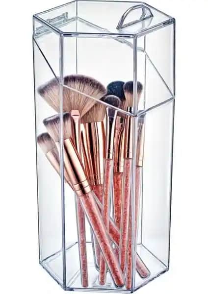 Vivart Büyük Boy Kapaklı Altıgen Makyaj Fırça Düzenleyici - Şık ve Dayanıklı Organizer