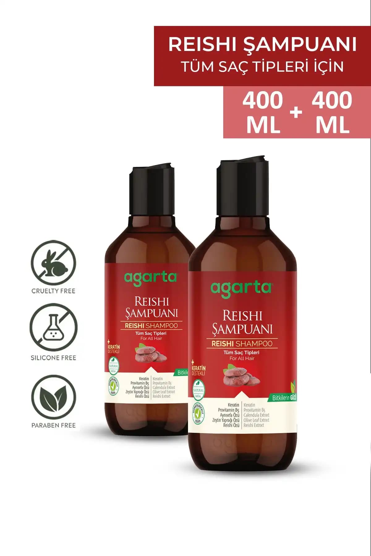 Agarta 2 Adet Doğal Reishi Mantar Özlü Şampuan 400 ml