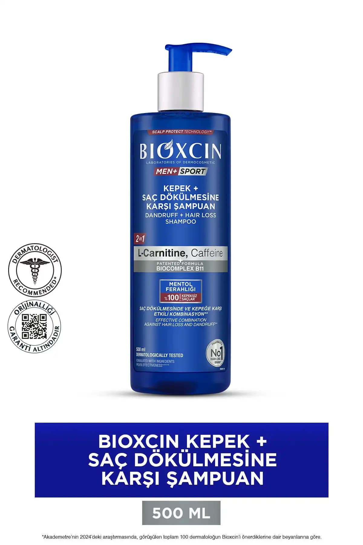 Bioxcin Kepek Önleyici Saç Dökülmesine Karşı Şampuan 500Ml - L-Carnitine, Kafein, Biocomplexb11, Men Sport