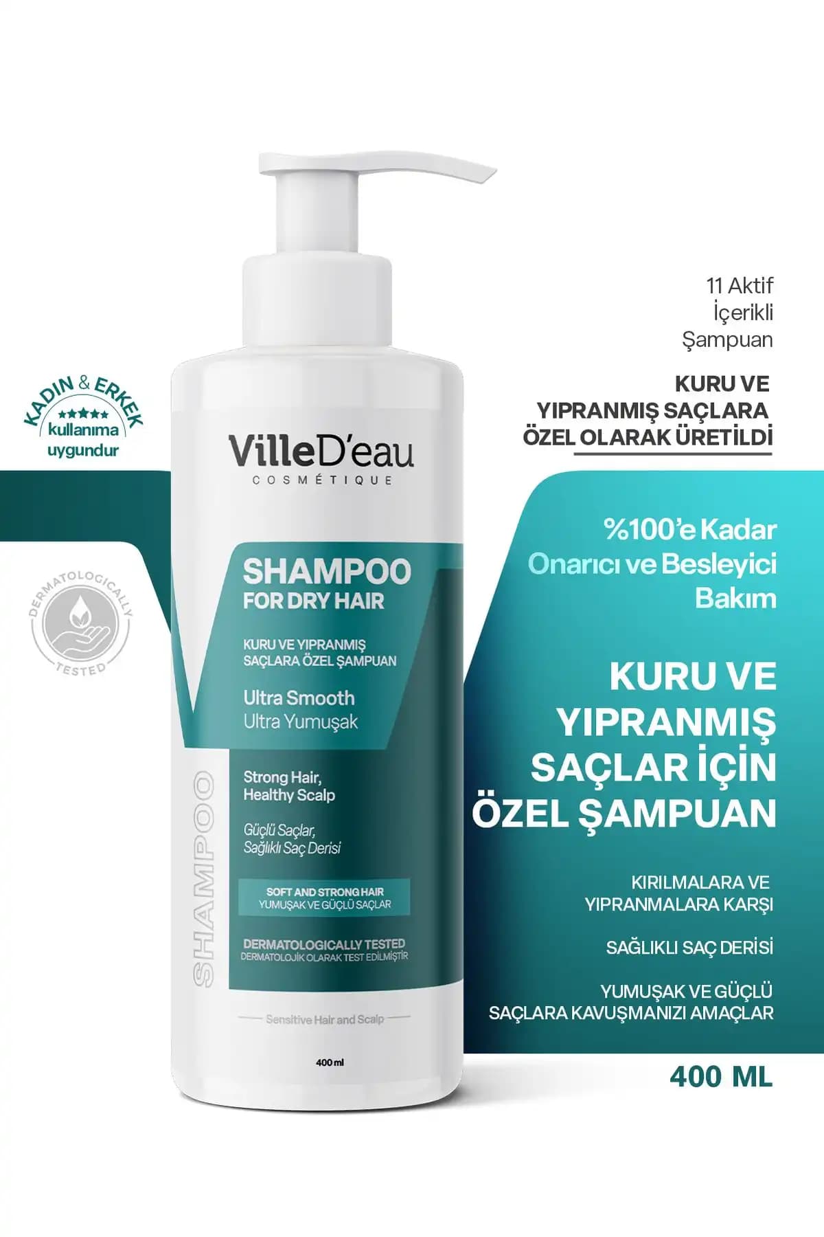 VilleD'eau Kuru Ve Yıpranmış Saçlara Özel Şaç Dökülmesini Önleyici Özel Ultra Yumuşak Ve Dolgun Şampuan 400ml