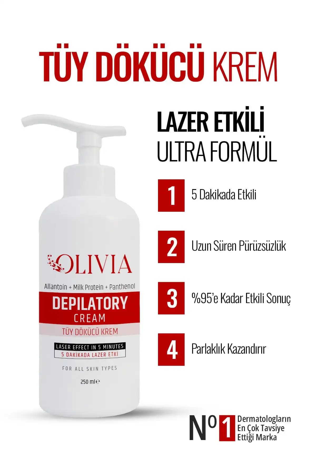 Olivia Wilson Lazer Etkili Tüy Dökücü Ve Tüy Azaltıcı Epilasyon Krem Tüm Cilt Tipleri Için (ÖZEL FORMÜL) 250 ml