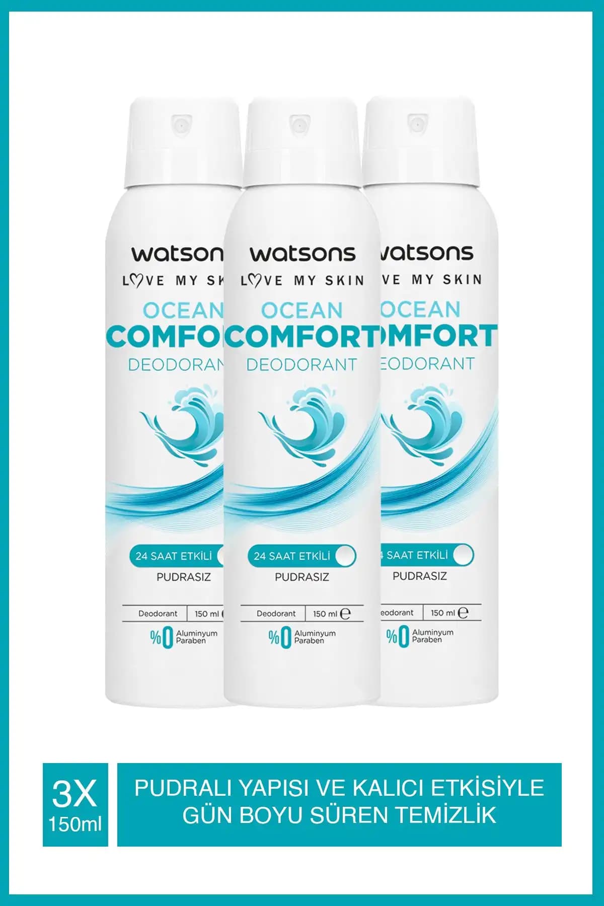 Watsons Ocean Comfort 24 Saat Etkili Pudrasız Deodorant Sprey 150 ml X3 Adet