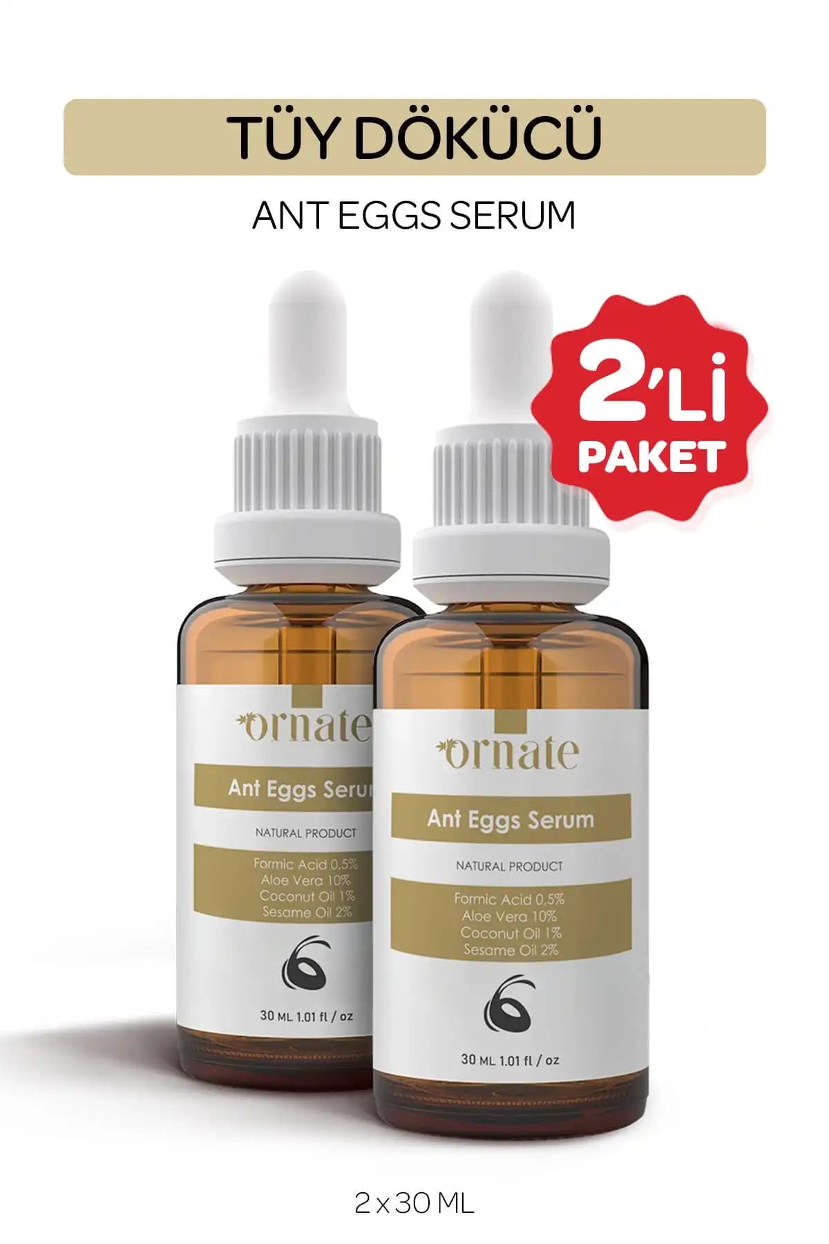 ORNATE Karınca Yumurtası Yağı Tüy Azaltıcı Ve Dökücü Nemlendirici Serum 2'li Süper Set 30ml