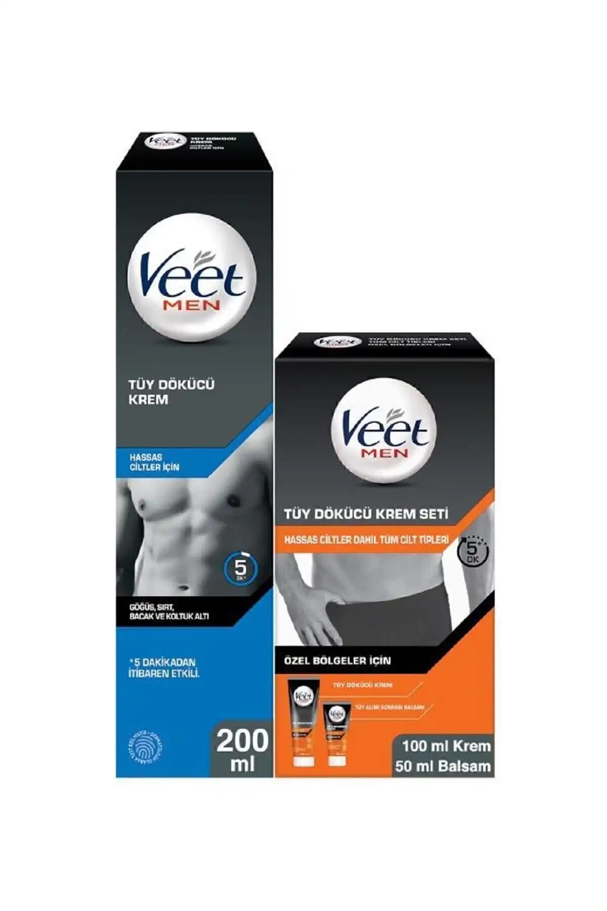 Veet Men Erkek Özel Tüy Dökücü Hassas Ciltler 200ml + Özel Bölgeler İçin Tüy Dökücü Krem Seti 100&50ml