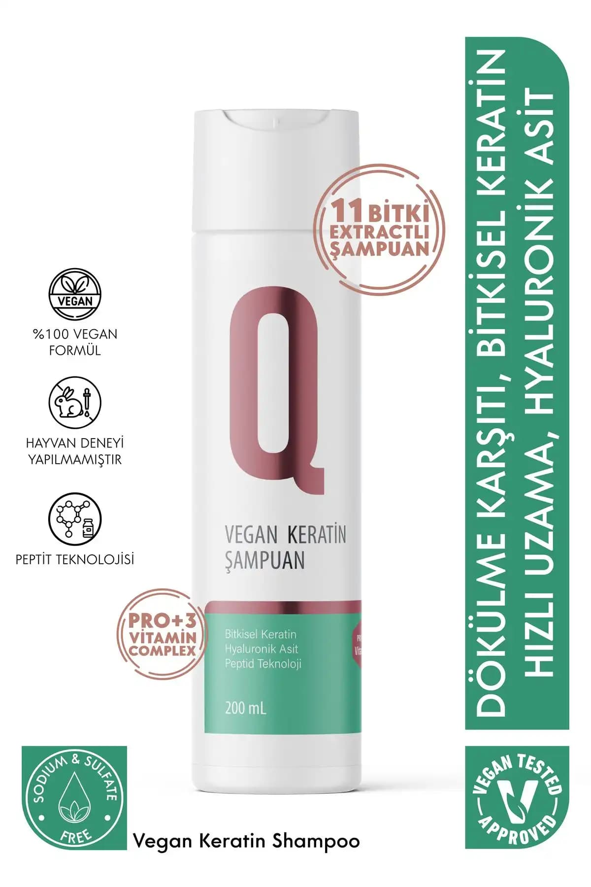 QUR 11 Bitki Extract Pro 3 Vitamin Complex Vegan Sülfatsız Keratin Şampuan