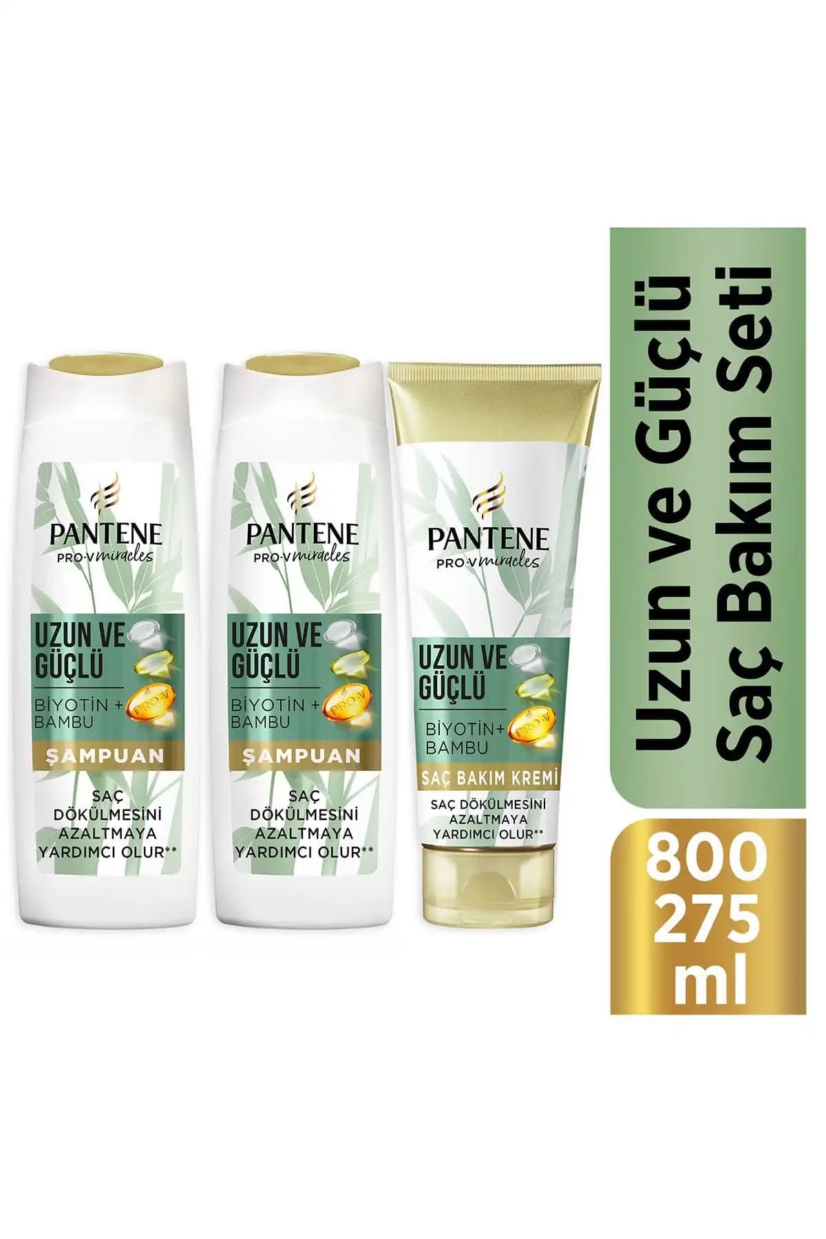 Pantene Uzun ve Güçlü Bambu ve Biotinli Saç Bakım Seti (Şampuan 2 x 400 ml + Saç Kremi 275 ml )
