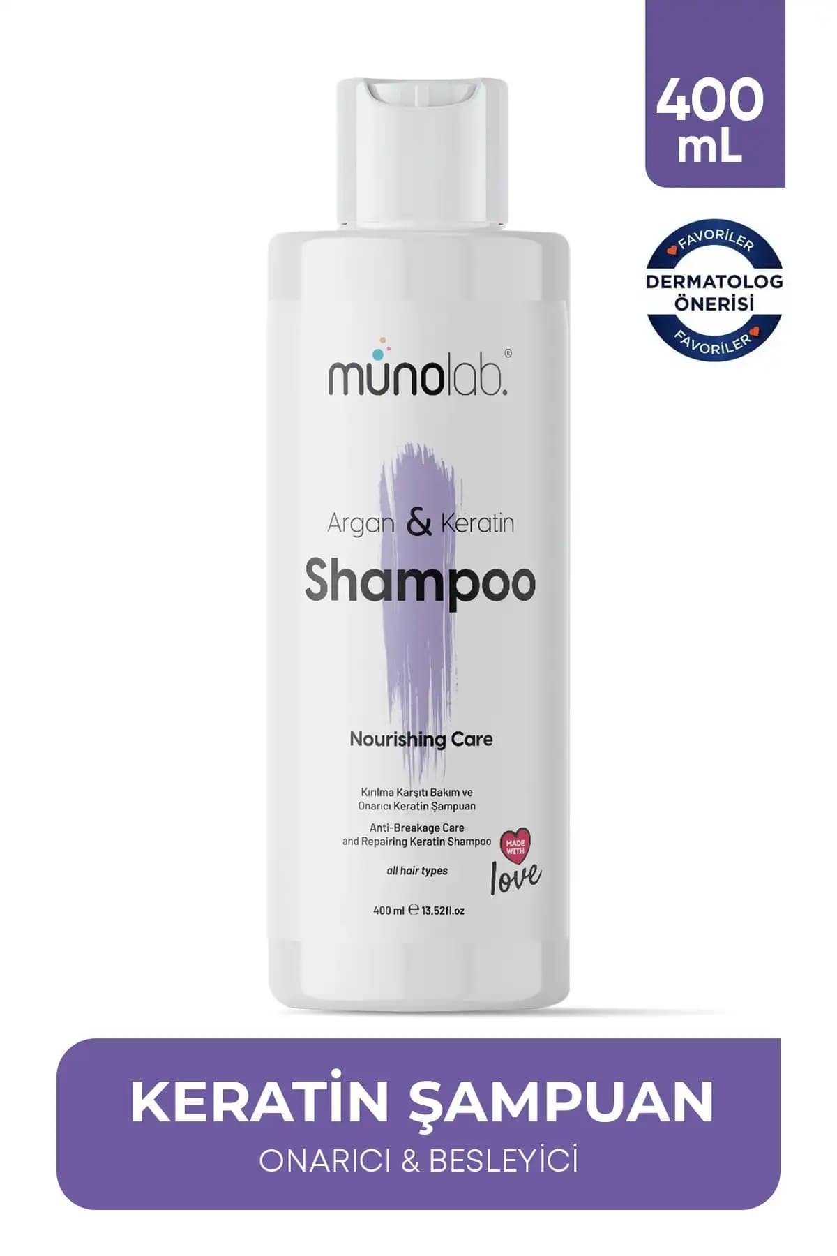MUNOLAB Argan & Keratin Saç Dökülmesine Karşı Hızlı Saç Uzamaya Yardımcı Besleyici Şampuan 400 ml