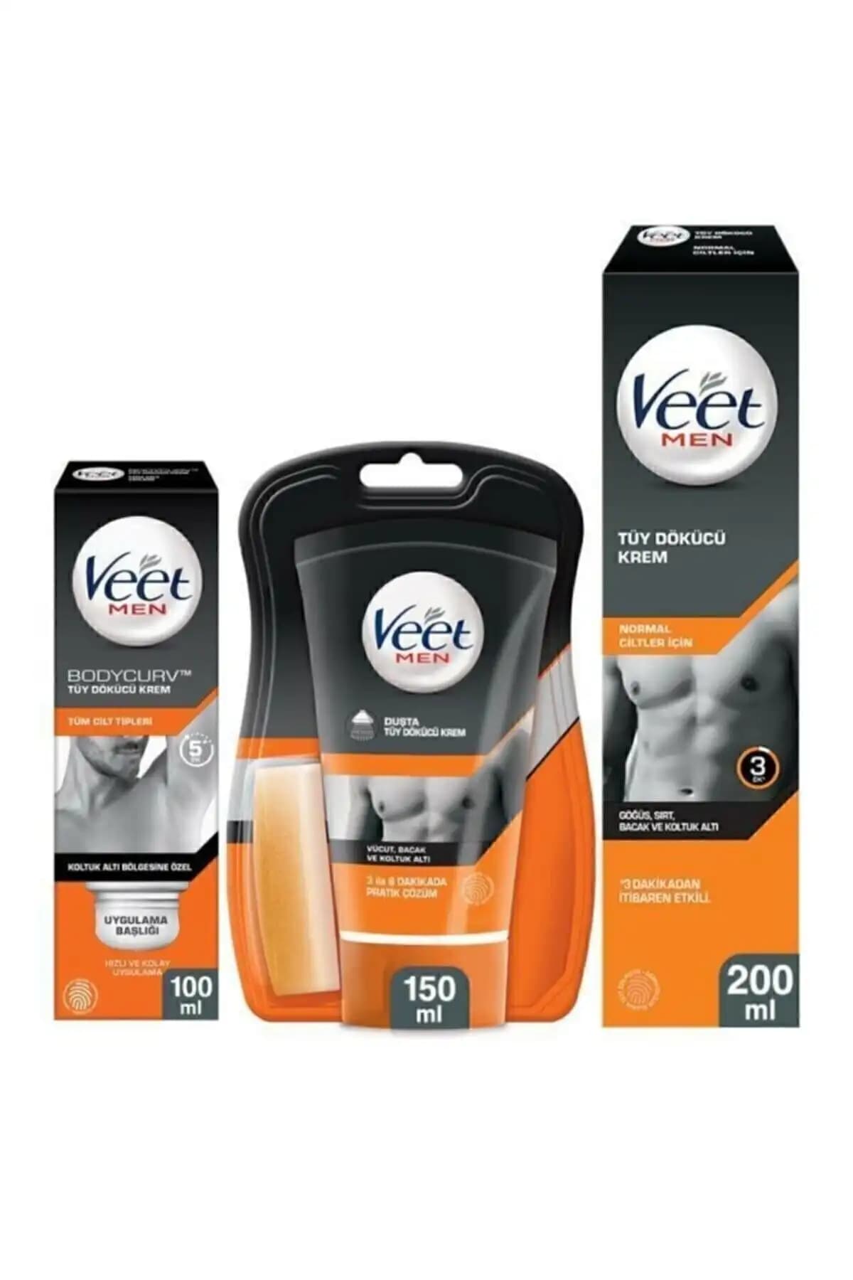 Veet Men Tüy Dökücü Krem Normal Ciltler 200 ml + Duşta Tüy Dökücü Krem 150 ml + Koltuk Altı Özel 100 ml